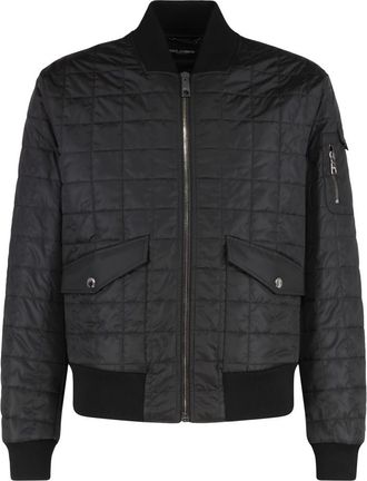 Dolce & Gabbana Black Quilted Band Collar Jacket
