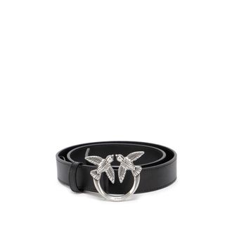 Pinko Belts, female, Black, XS, Black Leather Belt Love Berry