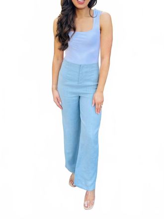 Olivaceous Linen Wide Leg Pant In Sky Blue
