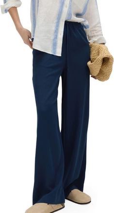 M&S Collection Linen Blend Wide Leg Drawstring Pants in Navy at Nordstrom, Size 12