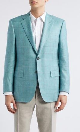 Canali Siena Regular Fit Green Windowpane Check Cashmere & Linen Blend Sport Coat in Bright Green at Nordstrom Rack, Size 40 Us / 50 Eu Regular
