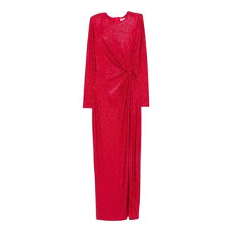 Twentyfourhaitch Maxi-jurk met kristallen versiering en gedraaid detail - Dames - Avondkleed - Rood - 3XL - Kleedjes