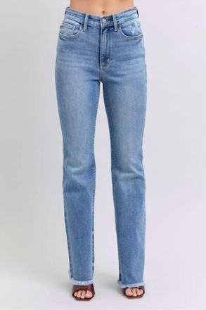 Judy Blue High Waist Bootcut With Fray Hem Jeans In Medium Wash