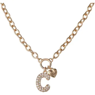 Juicy Couture Bubble Letter Necklace for Women with Clear Stones 18+2, Chunky Initial Necklace Gold-Tone in Letter C at Nordstrom