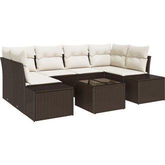 vidaXL Conjunto De Sof&aacute; De Jard&iacute;n 7 Pcs Marr&oacute;n Polirat&aacute;n Vidaxl