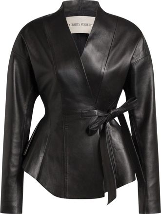 Alberta Ferretti Fitted Bow Tie Leather Jacket