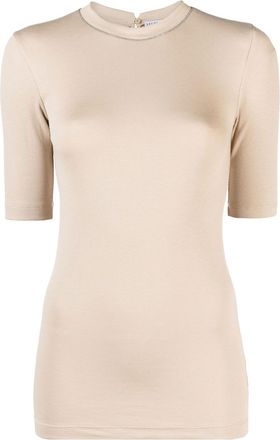 Brunello Cucinelli short-sleeve T-shirt - women - Cotton/Spandex/Elastane - S - Neutrals