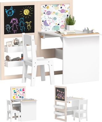 OEM Mesa Infantil Con Silla Y Caballete Plegable Mesa Para Ni&ntilde;os De +3 A&ntilde;os Con Estantes Y Rollo De Papel Blanco