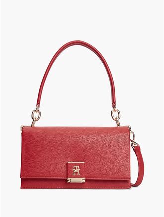 Tommy Hilfiger Womens Monogram Flap-Closure Crossbody Bag - Autumn Red
