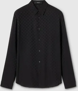 Gucci GG Silk Jacquard Shirt, Size 15++, Black