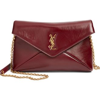 Saint Laurent Small Cassandre Leather Shoulder Bag in 6593 Dark Ruby at Nordstrom