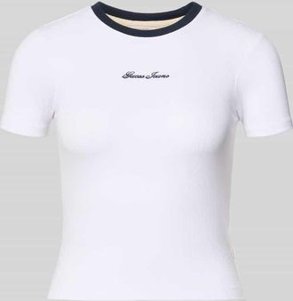 Guess T-Shirt mit Rundhalsausschnitt und Label-Stitching in Weiss, Gr&ouml;&szlig;e XS