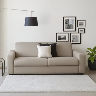 Dmora Divano Fisso Marzia, Divano A 2 Posti Large, 100% Made In Italy, Sof&agrave; Soggiorno, In Tessuto Imbottito, Con Braccioli Slim, Cm 180x95h90, Tortora, Con 