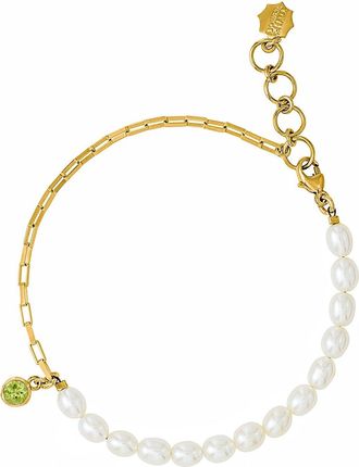 Dower & Hall Luna White Pearl, Chain and Peridot Drop Bracelet