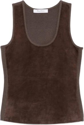 Max Mara Top sin mangas Accordo con paneles de ante y cuello redondo - Tops - Mujer - Marr&oacute;n - XS