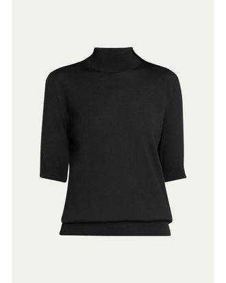The Row Quser Mock-Neck Fine Wool Elbow-Sleeve Top