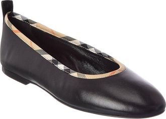 Burberry Check Trim Leather Ballerina Flat