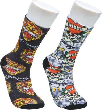 Ed Hardy 360 Print Full Cushion Crew Sock 2-Pack in Grey at Nordstrom