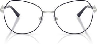 Jimmy Choo London 53mm Round Optical Glasses in Silver/Navy Blue /Demo Lens at Nordstrom