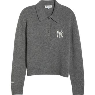 Sporty & Rich Heritage Yankees Serif Cashmere & Wool Sweater in Dark Grey at Nordstrom, Size X-Small