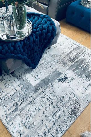 Kukoon Silver Blue Grey Modern Abstract Distressed Area Rug Living Room D&eacute;cor in Baby Blue | Size: 240 cm x 330 cm