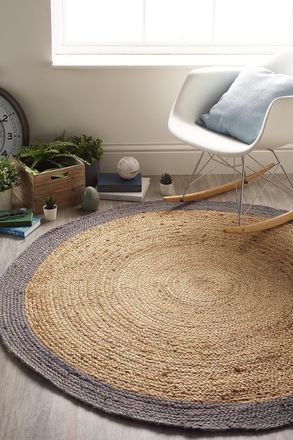 Origin Store Jute Border Rug in Grey | Size: 150 cm diameter