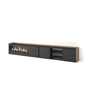 Skraut Home Mueble tv efecto madera negro roble 315x35x50cm chimenea efecto fuego