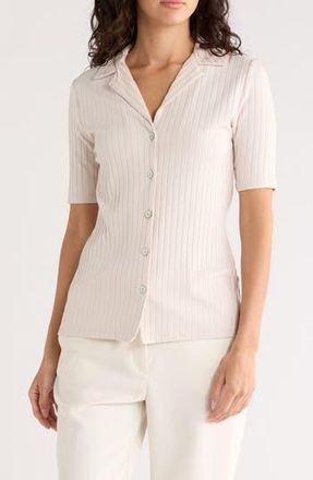 Elie Tahari Textured Stripe Short Sleeve Button-Up Shirt in Pale Platinum at Nordstrom Rack, Size X-Small