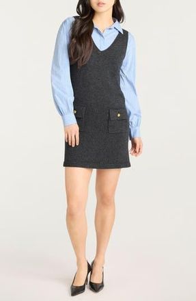 Cinq &agrave; Sept Vivianne Mixed Media Minidress in Charcoal/blue Stripe at Nordstrom Rack, Size X-Small