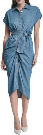 DKNY Ruched Belted Denim Shirtdress in Downtown at Nordstrom Rack, Size 6