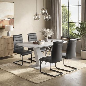 Vicco Set De Mesa De Comedor Fenaro, Blanco, 120 X 80 Cm Con 4 Sillas De Comedor, Negro, Vicco