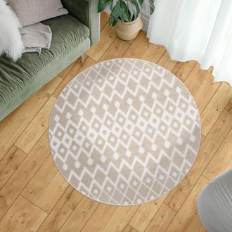 Paco Home Paco Home - Alfombra Cocina Terraza Jardin Boho Chic Nordica Dibujo Geometrico 3d Beige &Oslash; 120 Cm Redon