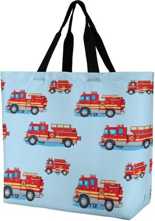 Generic Fire Truck Pattern Tote Bag Reusable Grocery Shopping Bags Large Travel One Shoulder Handbag for Picnic Work