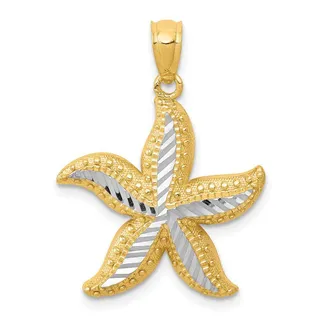 Diamond2Deal 14k Yellow Gold with White Rhodium Diamond-cut Starfish Pendant