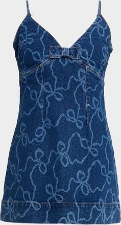 LoveShackFancy Solina Denim Bow Mini Dress