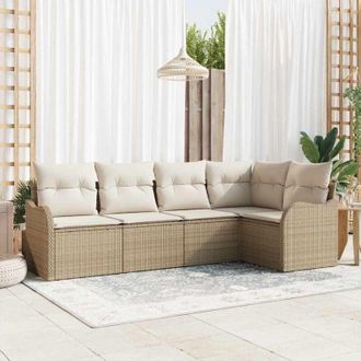 vidaXL Vidaxl - Conjunto De Sof&aacute; De Jard&iacute;n Con Coj&iacute;n 5 Pcs Beige Polirat&aacute;n
