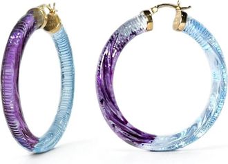 Gold & Honey Womens Ombre Painted Instyle Lucite Hoop Earrings In Blue & Purple