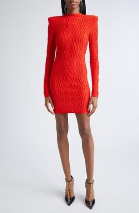 Balmain Long Sleeve Crocodile Knit Minidress in 3Cl Red at Nordstrom Rack, Size 6 Us / 38 Fr