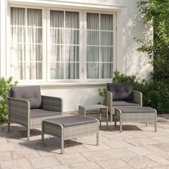 vidaXL Set De Muebles De Jard&iacute;n 5 Pzas Y Cojines Rat&aacute;n Sint&eacute;tico Gris Vidaxl