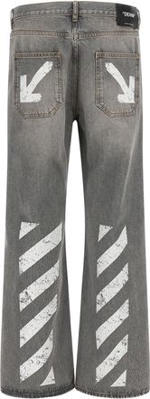 Off-white Distressed Diag Print Jeans - Gray