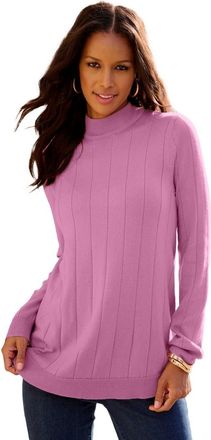 Roaman's Plus Size Drop Needle Mockneck Lightweight Sweater Knit in Mauve Orchid at Nordstrom, Size Large