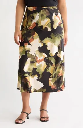 Anne Klein Print Flare Maxi Skirt in Bay Leaf Multi at Nordstrom, Size 1X