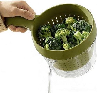 OEM Colador Con Cuenco - Cesta De Escurrido Para Cocina - Lavado De Verduras - Mecanismo De Escurrido De Doble Capa - 20 X 13,5 X 12 Cm - Verde