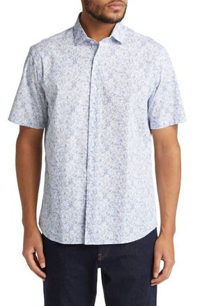 Robert Barakett Shelby Floral Short Sleeve Button-Up Shirt in Blue at Nordstrom, Size Medium