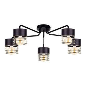 Netlighting Royal Multi Arm Semi Flush Ceiling Light Gold 70cm 5x E27 in Black