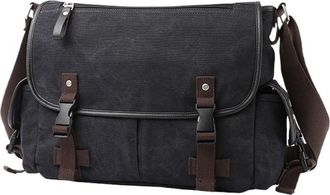 Generic Compatible For Vintage Canvas Leather Men Travel Bags Carry On Luggage Bag Duffel Handbag Tote Large Weekend(A-Black-17L)