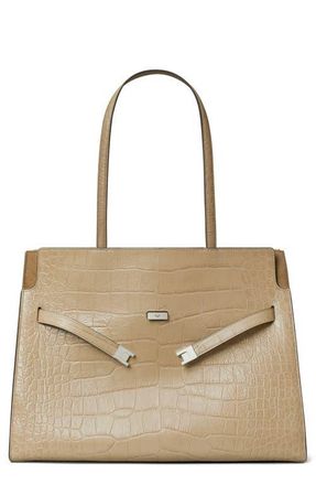 Tory Burch Lee Radziwill Croc Embossed Leather Tote in Ginger Leaf at Nordstrom
