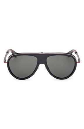 Christian Louboutin 63mm Pilot Sunglasses in Black /Gunmetal Red Enamel at Nordstrom