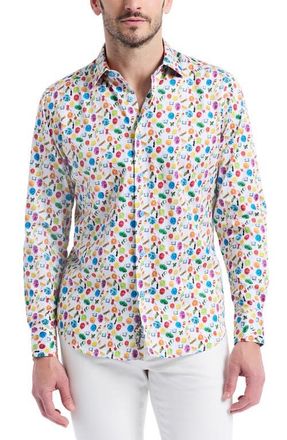 Robert Graham Garnish Print Stretch Cotton Button-Up Shirt in White Multi at Nordstrom, Size Xxx-Large