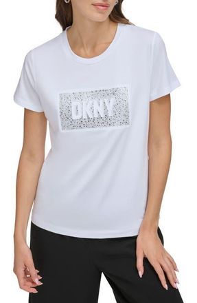 DKNY Rhinetsone Logo Graphic T-Shirt in White at Nordstrom, Size X-Large
